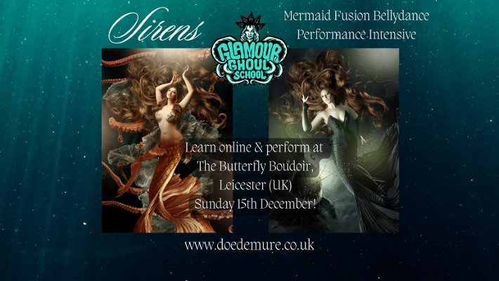 Mermaid fusion belly dance performance intensive, learn online and perform at the Butterfly Boudoir